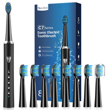 Load image into Gallery viewer, Coulax Electric Toothbrush for Adults and Kids - Coulax Electric Toothbrush, Rechargeable Toothbrush, Electric Toothbrush with 8 Brush Heads, 5 Modes, 2 Minute Timer, Dark Black
