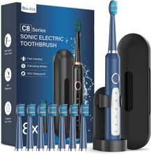 Load image into Gallery viewer, Coulax Electric Toothbrush - Coulax Sonic Electric Toothbrush Travel Toothbrush Rechargeable Teeth Rechargeable Teeth with 8 Brush Heads, Bag, 5 Modes Dark Blue, Pack of 1
