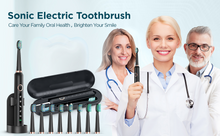 Load image into Gallery viewer, Sonic Electric Toothbrush for Adults - Rechargeable with 8 Brush Heads &amp; Travel Case,Teeth Whitening , Power with Holder, 3Hours Charge for 120 Days - Black
