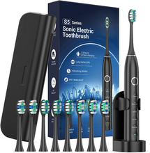 Load image into Gallery viewer, Electric Toothbrush for Adults with 8 Brush Heads, Sonic Toothbrush Rechargeable with a Holder &amp; Travel Case, Portable Power Whitening Toothbrush with Timer, 2.5 Hours Charge for 120 Days Use - Black
