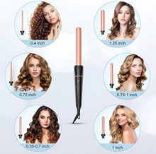 Load image into Gallery viewer, Long Barrel Curling Iron Wand Set, BESTOPE PRO 6 in 1 Curling Wand Set with Ceramic Barrel for Long/Medium Hair, 0.35&quot;-1.25&quot; Interchangeable Hair Wand Curler, Dual Voltage, Include Glove &amp; Clips
