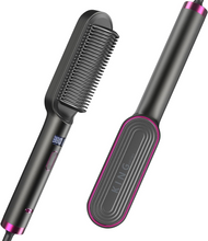 Load image into Gallery viewer, Hair Straightener Brush-Negative Ion Hair Straightener Styling Comb, 9 Temps 30s Fast Heat Straightening Brush with Hot Comb&amp;Led Display, Straightening Comb for Women Curl, Auto Off&amp;Anti Scald-Gray
