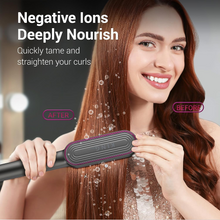 Load image into Gallery viewer, Hair Straightener Brush-Negative Ion Hair Straightener Styling Comb, 9 Temps 30s Fast Heat Straightening Brush with Hot Comb&amp;Led Display, Straightening Comb for Women Curl, Auto Off&amp;Anti Scald-Gray
