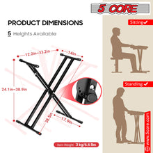 Load image into Gallery viewer, 5 Core Keyboard Stand Digital Piano Riser Adjustable X Style Heavy Duty Electric Key Board Casio Synth Holder Foldable Portable Fits 54 61 88 Keys - KS 2X
