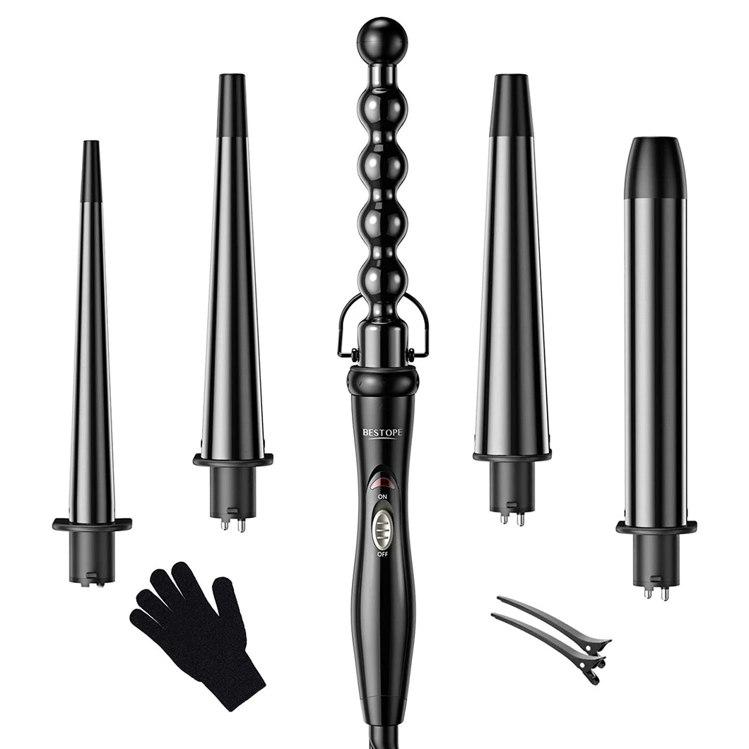 BESTOPE PRO Curling Iron 5 in 1 Curling Wand Set with 5 Interchangeable Ceramic Tourmaline Barrels 0.35