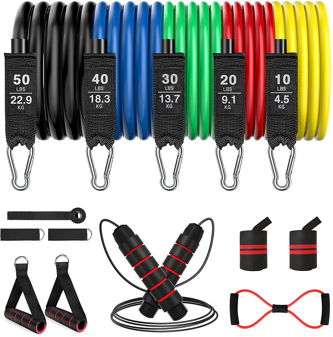 Elastique Musculation, Bande de Resistance 15Pcs Materiel de Sport Bande Elastique Musculation 150 lbs avec Saut à la Corde,Poignées, Ancre de Porte, Sangles de Cheville,Homme Femme Sport Gym