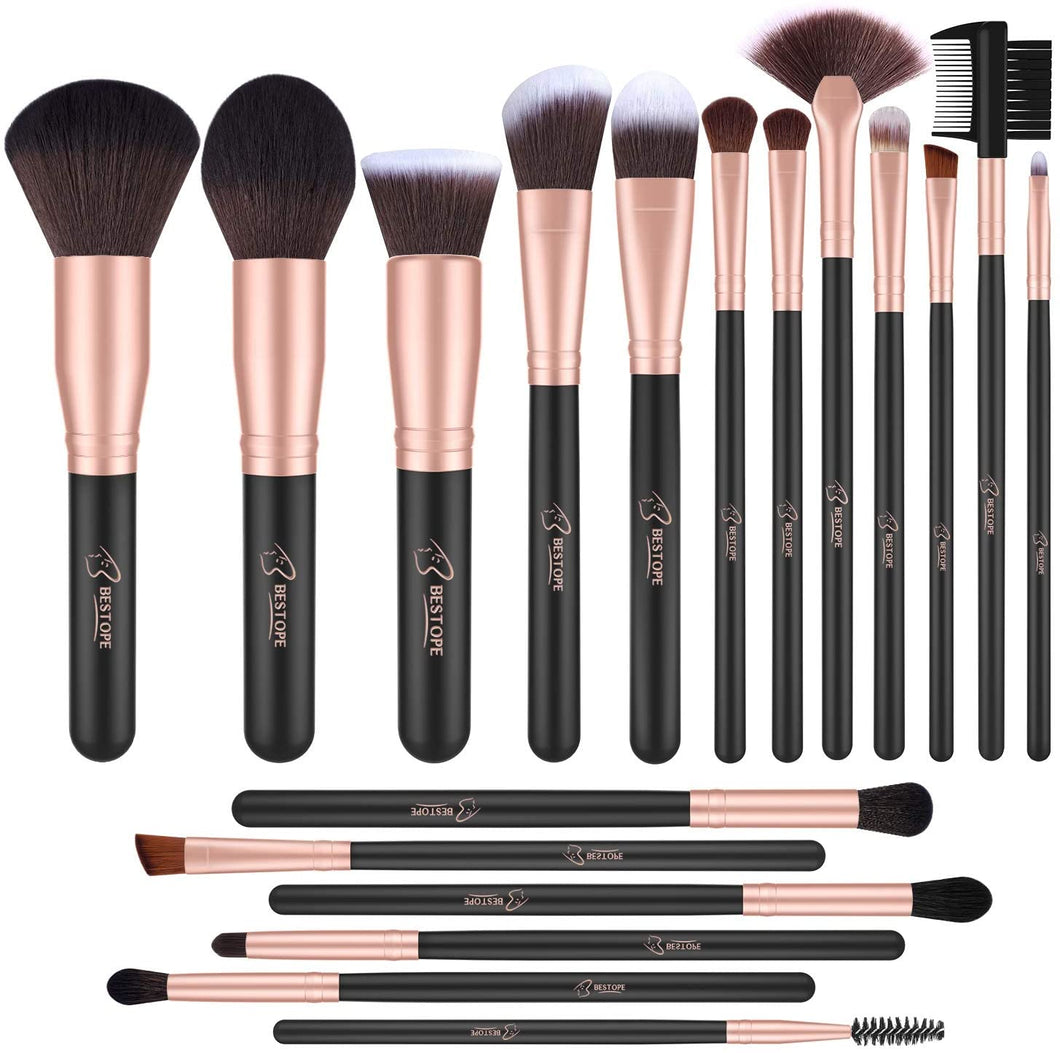 BESTOPE PRO Lot de 18 pinceaux de maquillage professionnels synthétiques de qualité supérieure pour fond de teint, poudre, blush, anti-cernes