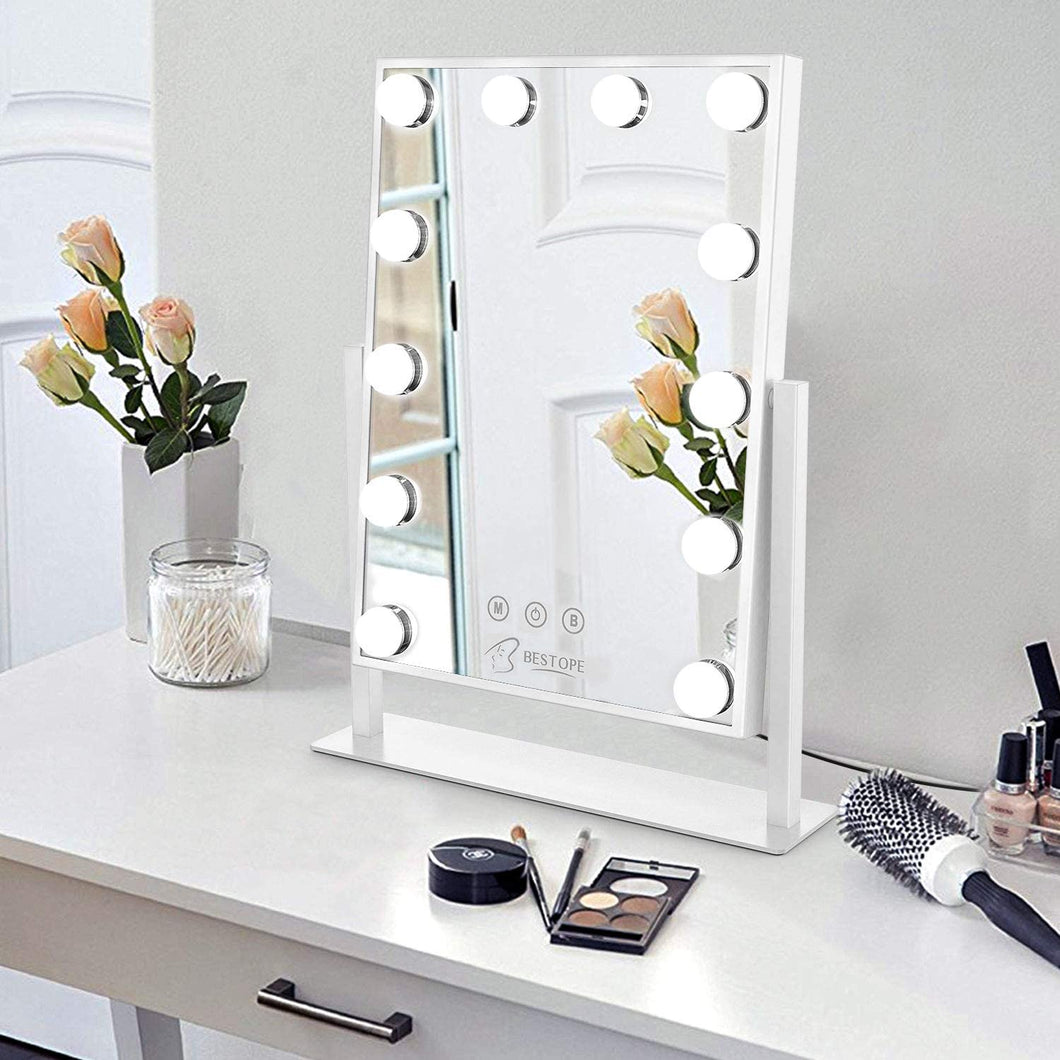 Miroir Maquillage avec 12 Ampoules LED , Miroir Cosmétique 3 Couleur Réglable, Grand Miroir de Maquillage Lumineux avec Support pour Téléphone Portable