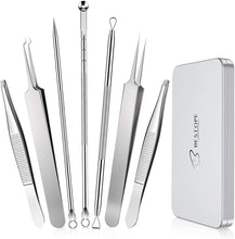 Load image into Gallery viewer, Blackhead Remover Tool Kit 7 Pcs Spot Remover Kit for Remove Acne Comedones Whitehead Spot Pimple Zit Ingrown Hair Eyebrow Tweezers Spot Tool Kit
