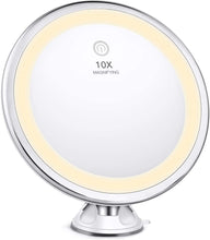 Load image into Gallery viewer, Miroir de Maquillage grossissant x10 Intelligent, Tactile et Portable avec 3 Modes d&#39;éclairage, Rotatif à 360 degrés, Ventouse puissante, pour Table de Salle de Bain et Voyage
