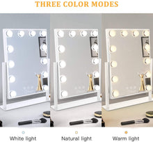 Load image into Gallery viewer, Miroir Maquillage avec 12 Ampoules LED , Miroir Cosmétique 3 Couleur Réglable, Grand Miroir de Maquillage Lumineux avec Support pour Téléphone Portable
