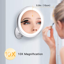 Load image into Gallery viewer, Miroir de Maquillage grossissant x10 Intelligent, Tactile et Portable avec 3 Modes d&#39;éclairage, Rotatif à 360 degrés, Ventouse puissante, pour Table de Salle de Bain et Voyage
