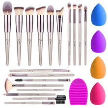 Load image into Gallery viewer, 18 Piece Makeup Brushes, 4 Piece Sponge and 1 Brush Cleaner set, Premium Synthetic Foundation Kit, Champagne Gold Conical Handle, 23 Count…
