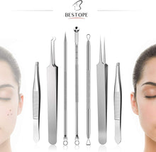 Load image into Gallery viewer, Blackhead Remover Tool Kit 7 Pcs Spot Remover Kit for Remove Acne Comedones Whitehead Spot Pimple Zit Ingrown Hair Eyebrow Tweezers Spot Tool Kit
