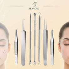 Load image into Gallery viewer, Blackhead Remover Tool Kit 7 Pcs Spot Remover Kit for Remove Acne Comedones Whitehead Spot Pimple Zit Ingrown Hair Eyebrow Tweezers Spot Tool Kit
